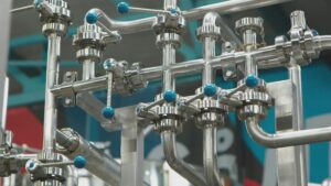 Stainless steel piping and valves in a chemical manufacturing plant